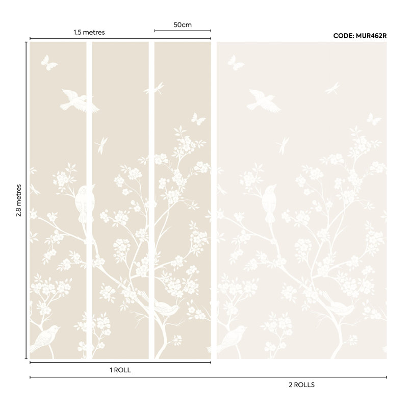 Blossom Trail Natural Stone - 3 Drop Repeatable Wall Mural, Natural Stone
