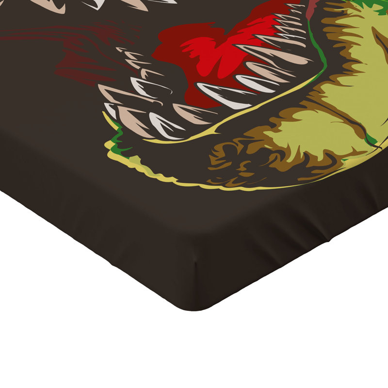 Drap-housse à motif de dinosaures Ambesonne, paquet de 2 Wild T-Rex brun foncé, vert fougère