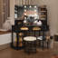 Dressing Table with Motion Sensor 3-colour lighting, Charging Socket, Storage Drawers and Stool-1480417175
