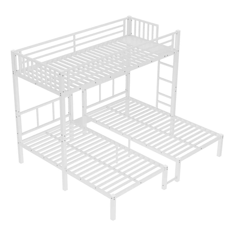 Lits superposés simple au-dessus de simple et simple pour 3 personnes, lit superposé triple en métal peu encombrant, Blanc