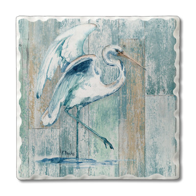Arianna Egret 4-Pack Tumbled Tile Stone Coasters