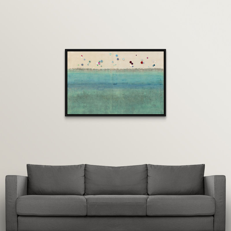 « soleil brun clair », peinture sur toile, H 33,7 po x l 49,7 po x P 1,75 po, Cadre flottant noir