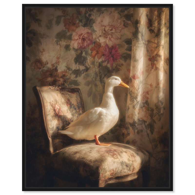 «Duck on a Chair I», impression sur toile de Pâques par Art Remedy, cadre noir, 36 x 45, H 46 po x l 37 po, Cadre noir