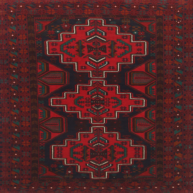 Tapis traditionnel mehroon/noir/crème Sirretta, Rond 5 pi