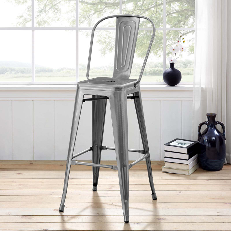 Modway Promenade Metal Bar Side Stool, Gunmetal, Bar Stool (30" Seat Height)