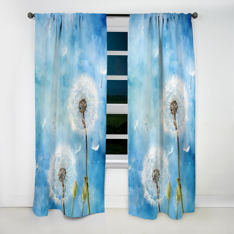 Grajeda - Rideau pissenlit - Rideau floral occultant en velours - 1 panneau, L 52 po x L 63 po
