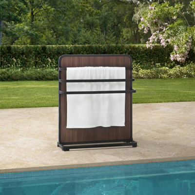 Sunjoy Gallons Gallon Water Resistant Metal Lockable Towel Valet Holder Drying Rack with 3 Crossbars in Brown by Sunjoy