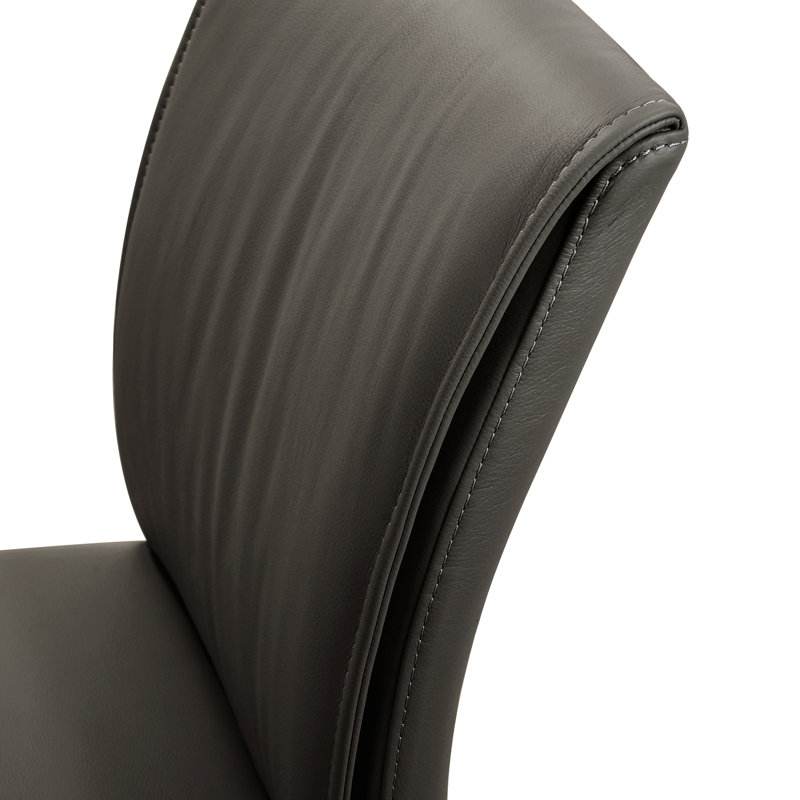 Full Back Top Grain Leather Upholstered Metal Dining Chairs In Cola - Set Of 2, Dark Gray