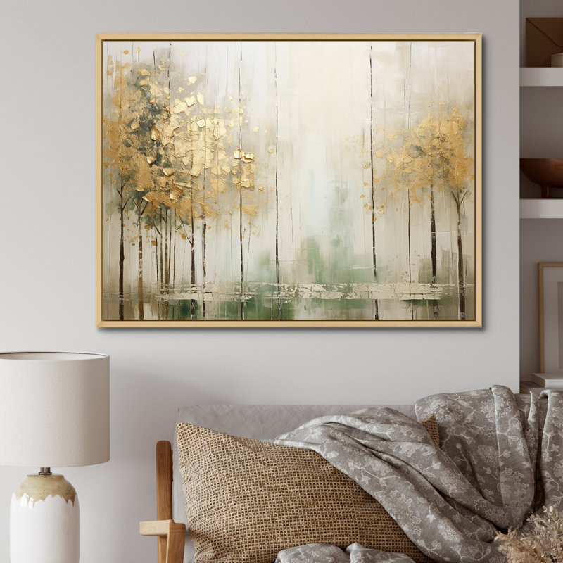«Minimalisme beige et forêt dorée II», reproduction d'art sur toile, H 34 po x l 44 po x P 1,5 po, Cadre naturel flottant