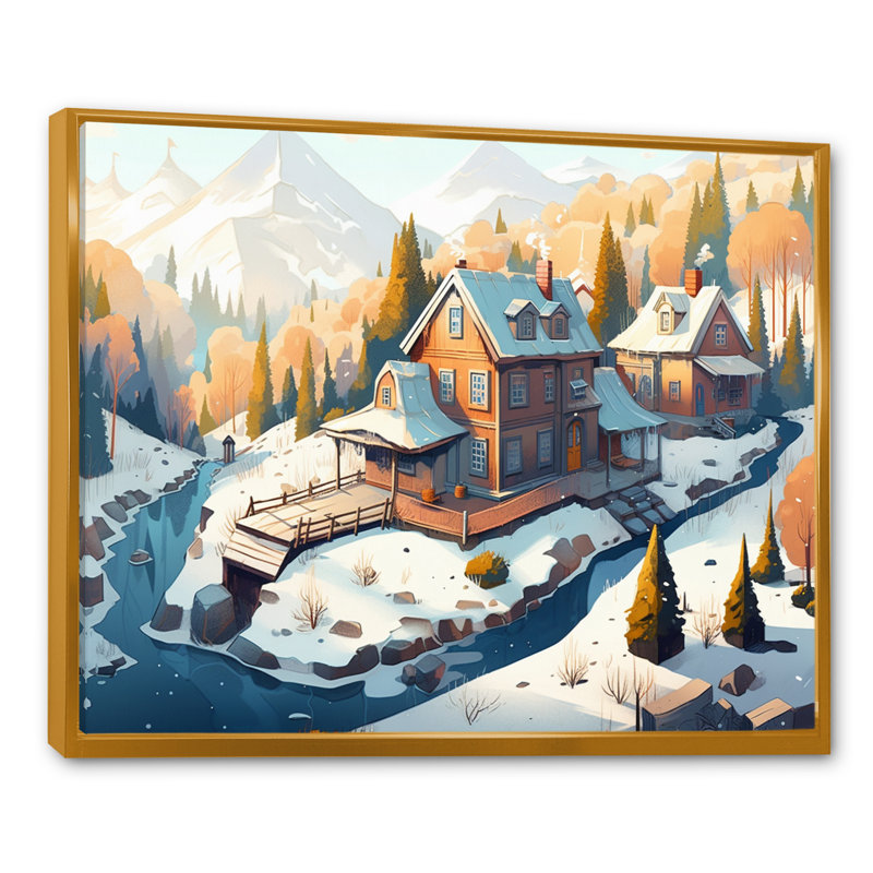 Winter Village I - Imprimé, H 24 po x l 32 po x P 1 po, Cadre flottant doré