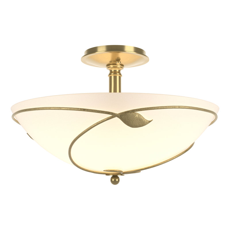 Leaf Semi Flush Mount, Modern Brass, Opal, 11" H x 16" W x 16" D