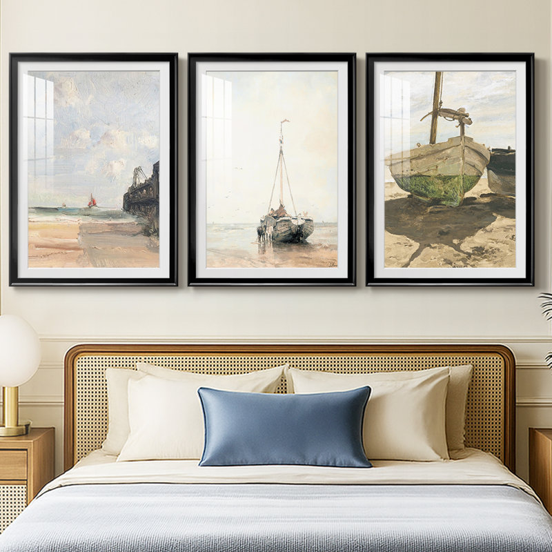 Vintage Nautical Print XVII - Impression sur mesure encadrée de qualité supérieure - 3 pièces, Noir, H 19 po x l 27 po
