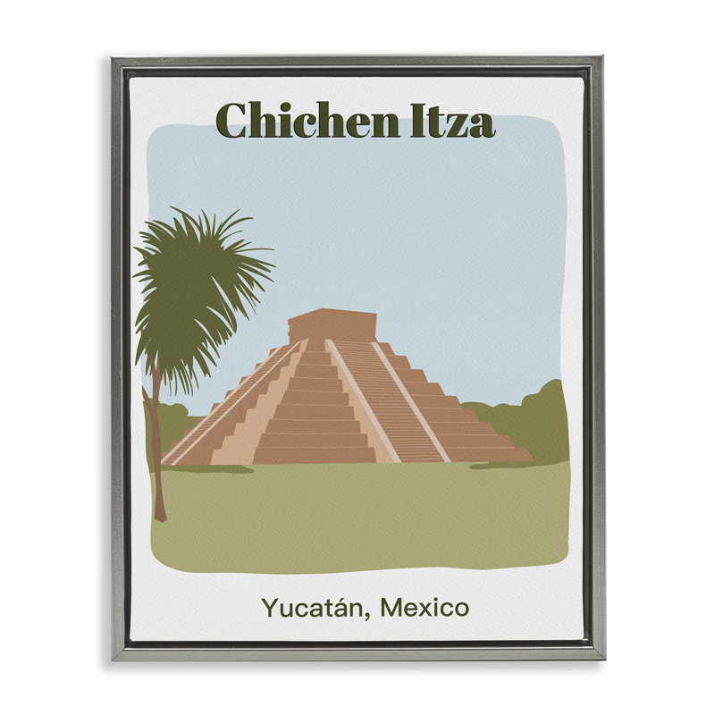Chichen Itza, art mural encadré flottant par Regina Moore, Gris, H 31 po x l 25 po