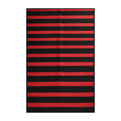 Machine Washable Horizontal Stripes Black Area Rug