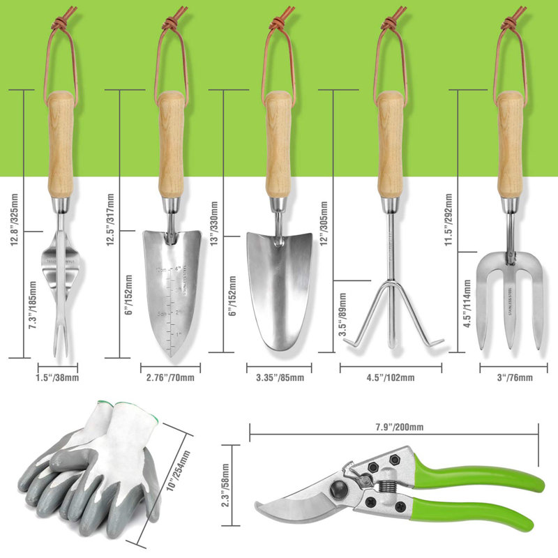 Ensemble d'outils de jardin 8 pièces, Vert