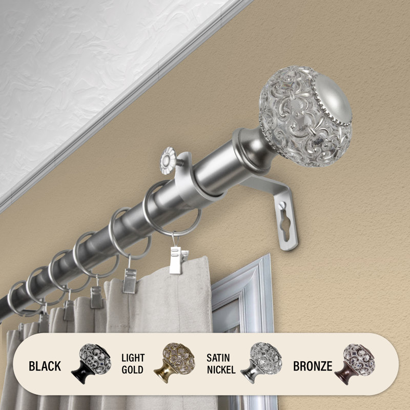 Tringle à rideaux simple 1 po Matias, H 2,75 po x l 240 po x P 3,63 po, Nickel satiné