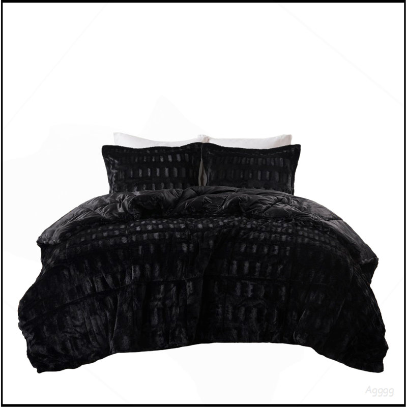 Ensemble de 3 mini-édredon en fausse fourrure unie King / Cal King, Noir
