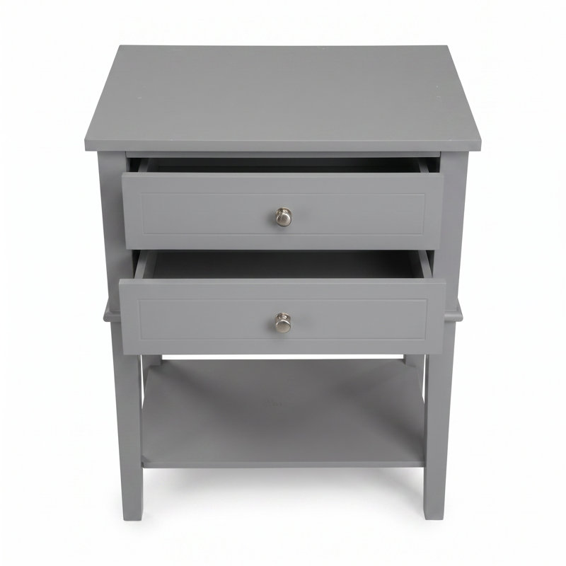 Table de chevet 28 po à 2 tiroirs avec tablette de rangement, gris, Gris