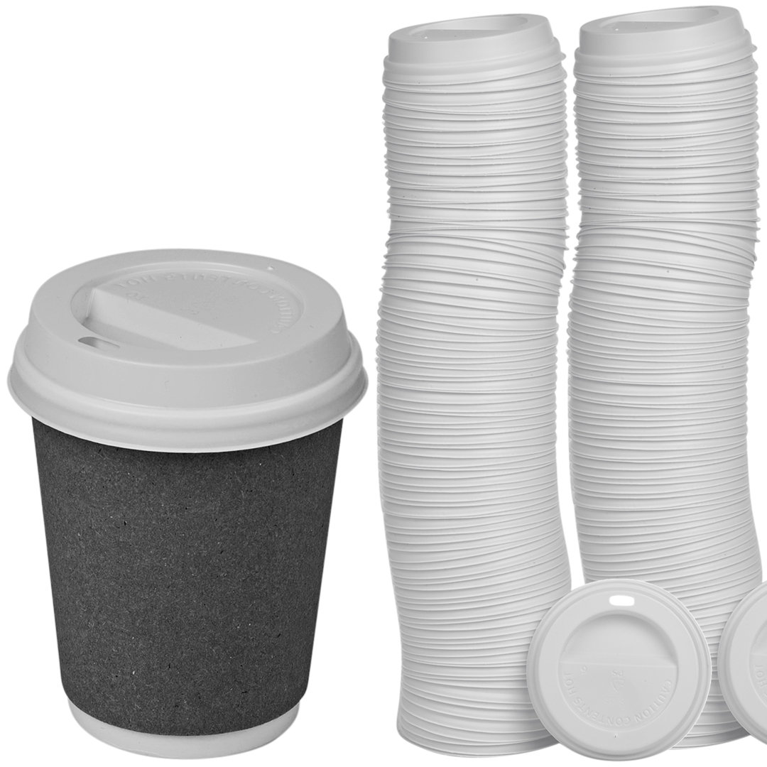 Plastic Coffee Cup Sip Through Lids Fit Size 8oz Hot Drinks Paper Cups White Lid
