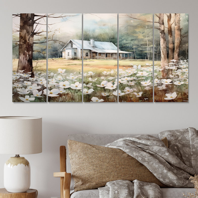 Dogwood blanc à la ferme II - impression sur toile tendue 5 pièces