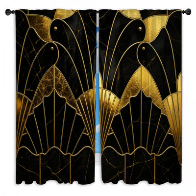 Gold Art Deco Motif Window Curtains Art Deco Sheer & Room Darkening - 2 Panels
