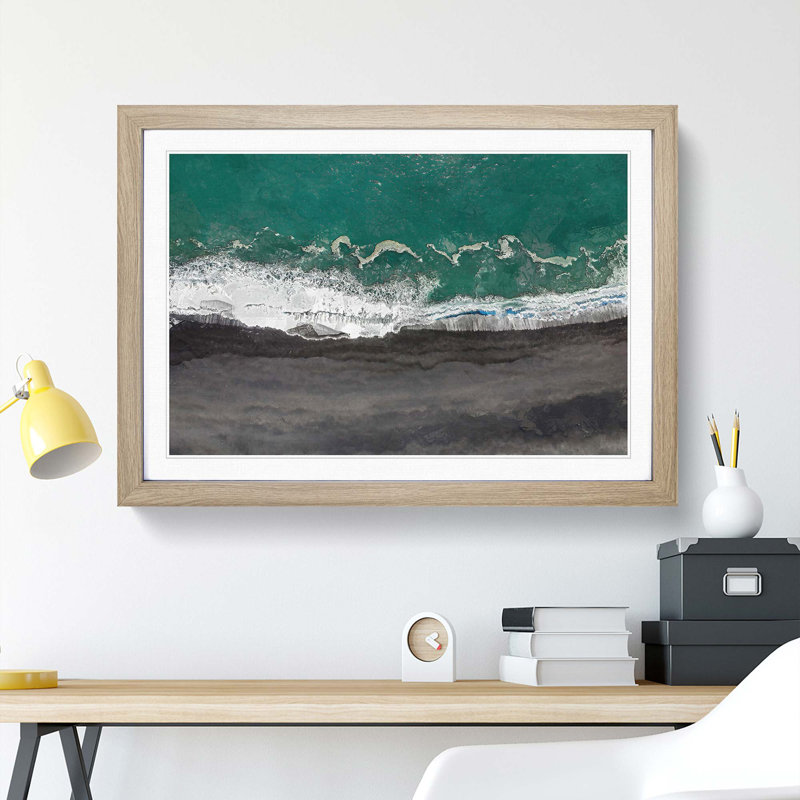 Above the Black Sand Beach in Iceland - Framed Print, 48cm H x 65cm W x 2cm D, Oak Framed