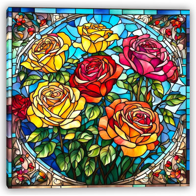 Rose Garden Stained Glass - Wrapped Canvas Wall Art