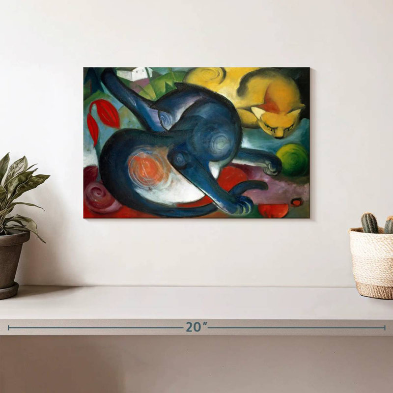 Brampt Two Cats Blue And Yellow 1912, 8" H x 12" W