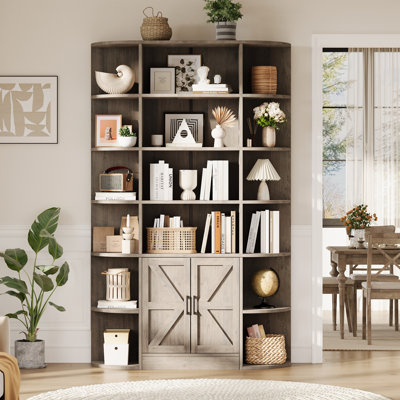 75in Tall Bookcase with Doors and Open Shelves for Bedroom, Living Room, Study Room