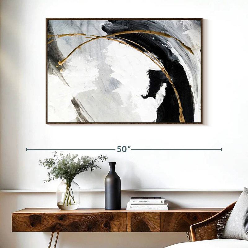 Noir, blanc et or Arciniega, Cadre flottant noyer, 40 po x 27 po