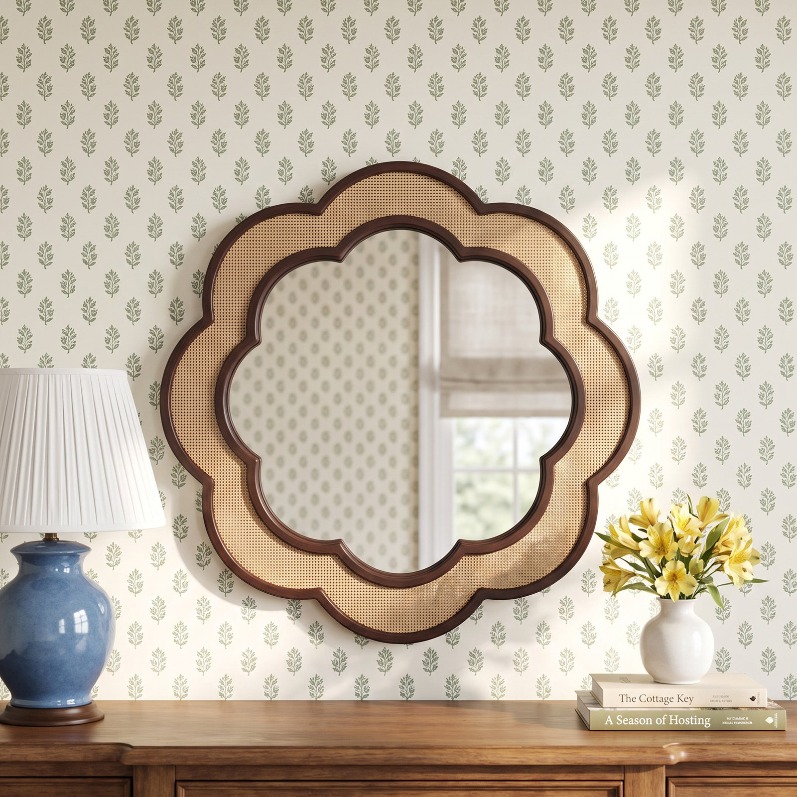 24" Scalloped Accent Mirror, Tan