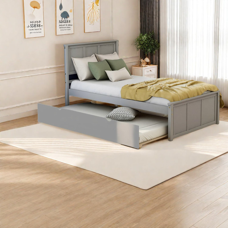 Lits plateforme simples avec lit gigogne et bois gris