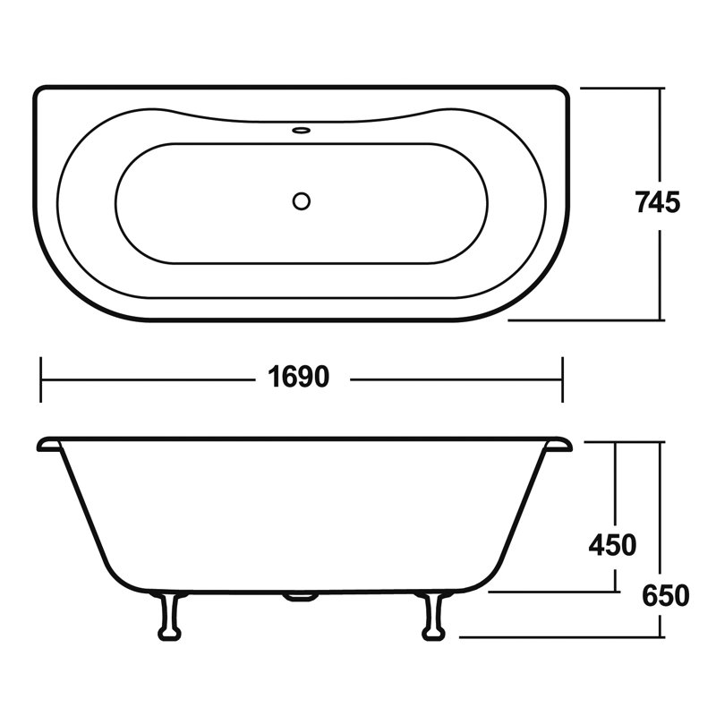 Kenton 1700mm x 750mm Soaking Acrylic Bathtub