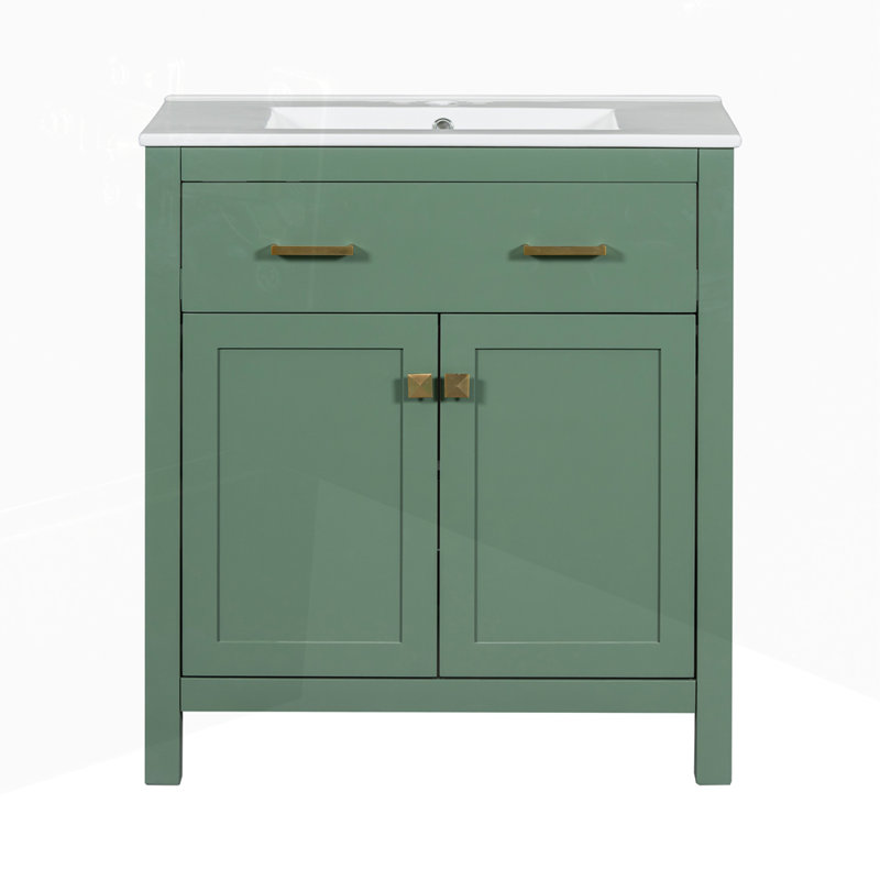 Ensemble de meuble-lavabo moderne avec double meuble-lavabo séparé pour salles de bain spacieuses, Vert