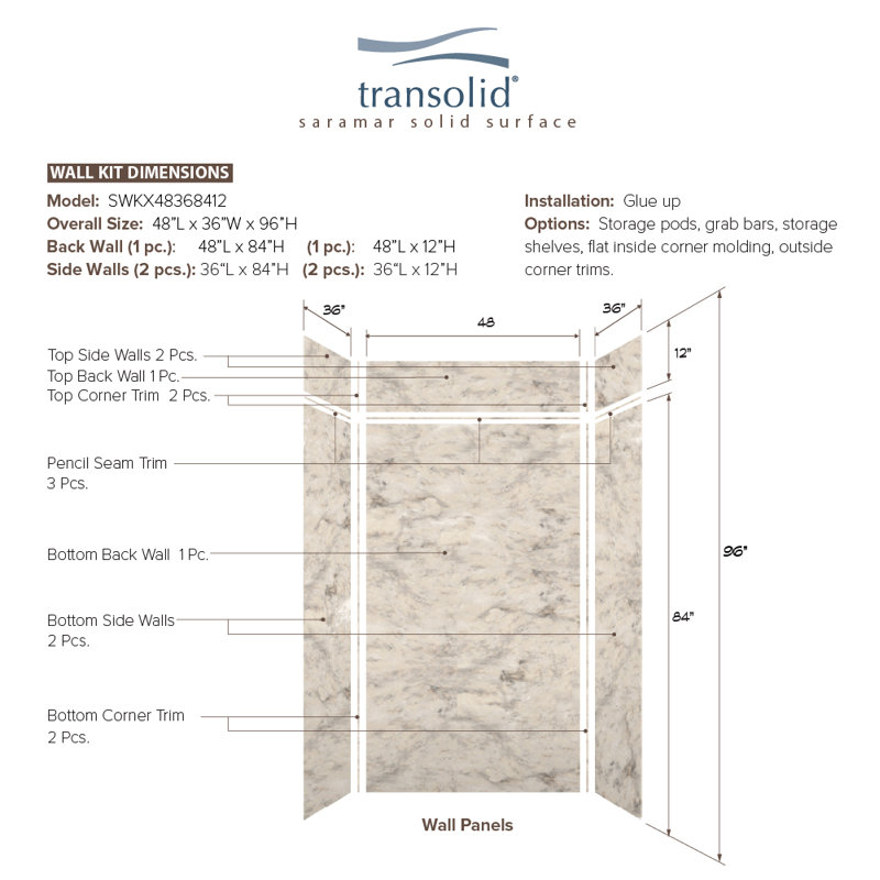 SaraMar Sand Creme Velvet 48'' x 96'' Glue Up Shower Wall Panels
