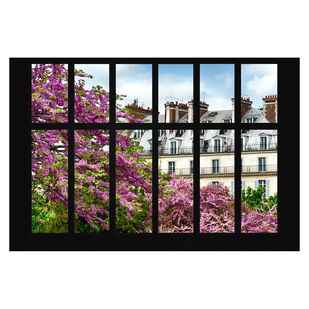 Matt Fototapete Fenster Frühling Paris 1,9 m x 288 cm