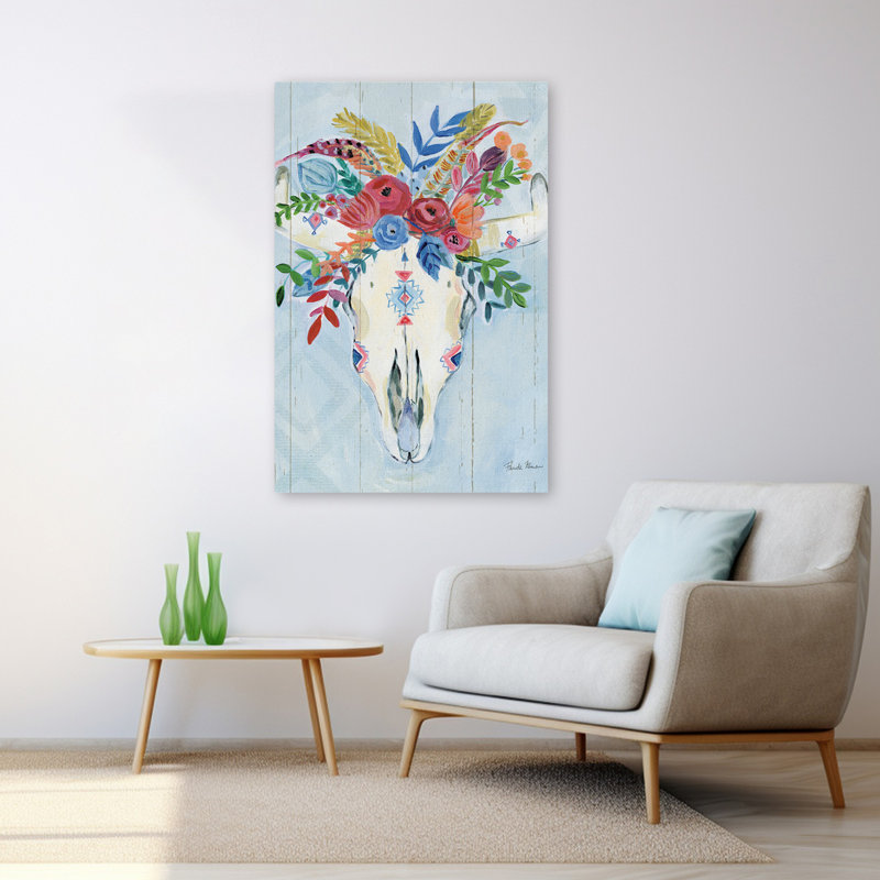 Cowgirl I - art bohémien bleu bohème en fleurs, H 48 po x l 32 po