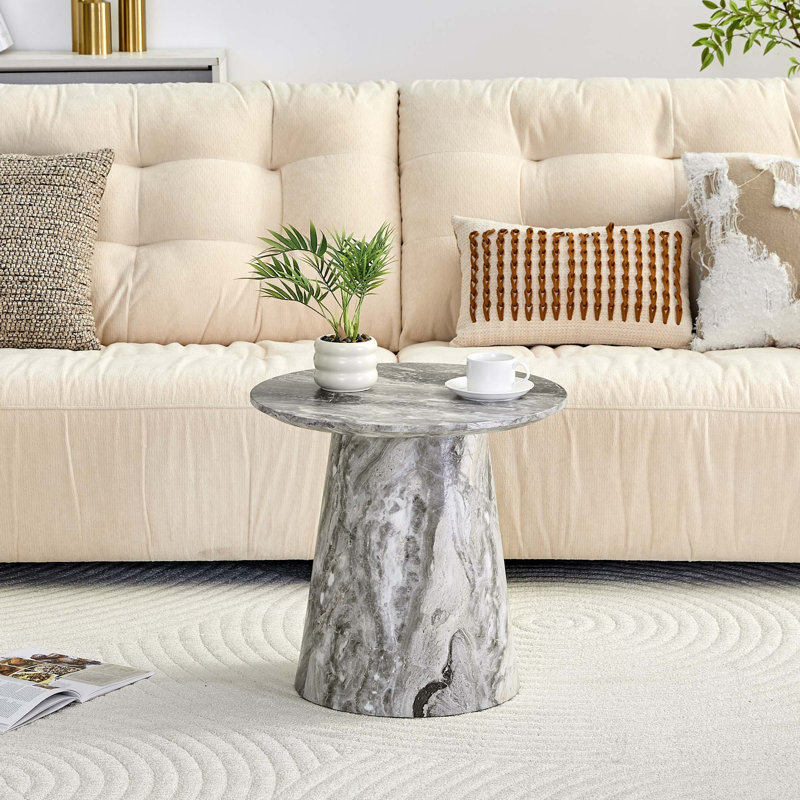 Table basse circulaire gris en fibres à densité moyenne texturée, placage texturé gris, texture délicate, adaptable à un plateau de table circulaire