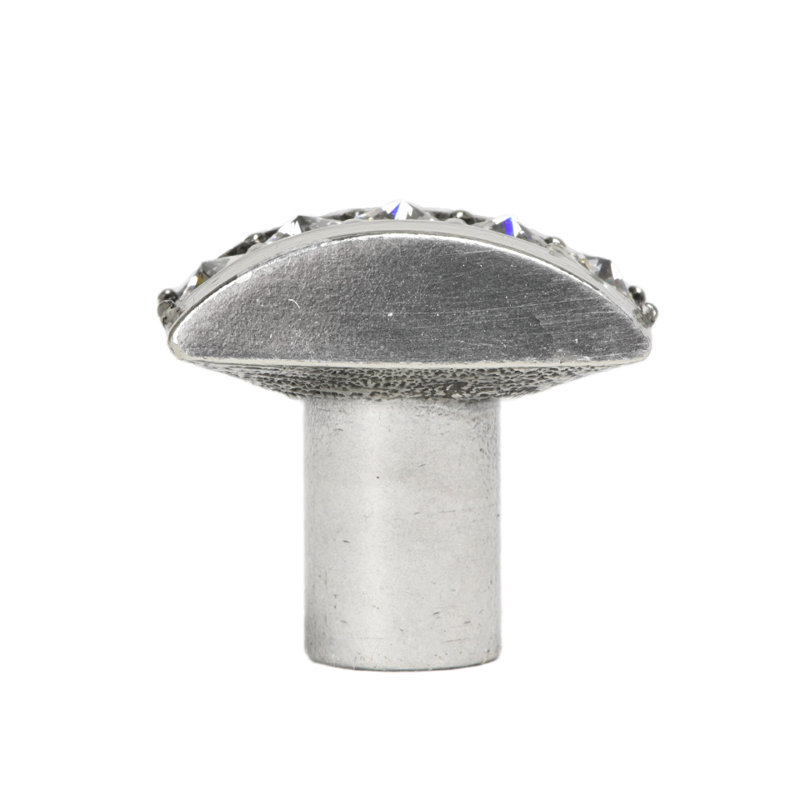 Caché rectangle knob with center of 5 rivoli Swarovski Aurore Boreale Crystalsin Antique Brass, Silver