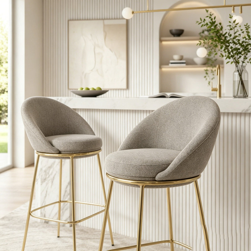 Ensemble de tabouret de bar intérieur en métal, Beige+Gold