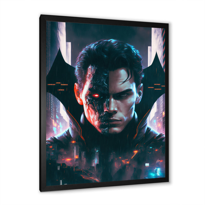 «Double Exposure Man Portrait Sci-Fi III», impression sur toile, Cadre photo noir, H 20 po x l 12 po x P 1 po