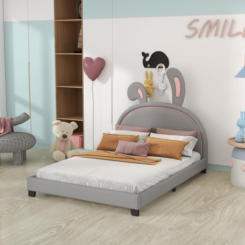 Lit plateforme tapissier en similicuir, Double, gris