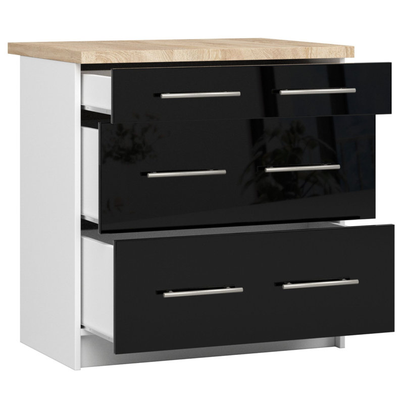 Oliwia kitchen base cabinet in white and glossy black