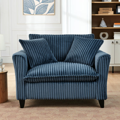 Chaise en velours côtelé bleu avec structure en bois, coussin moelleux, dossier ergonomique facile à monter dans les coins du salon, haute résilience, idéal pour les petits espaces