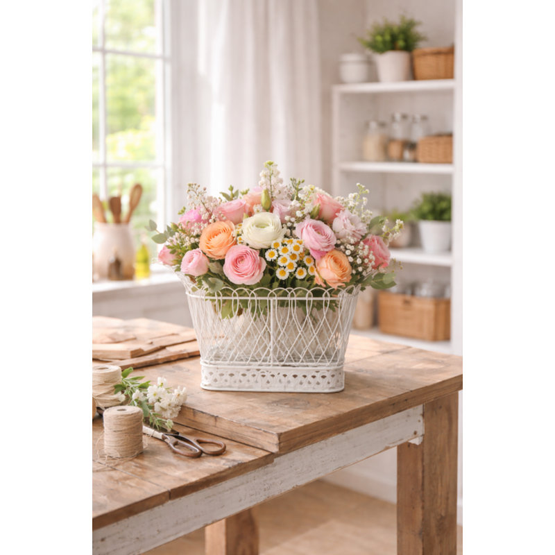 Square White French Wire Basket, Large