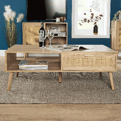 Anelise Four Leg 1 Rattan Front Drawer Coffee Table with Open Storage