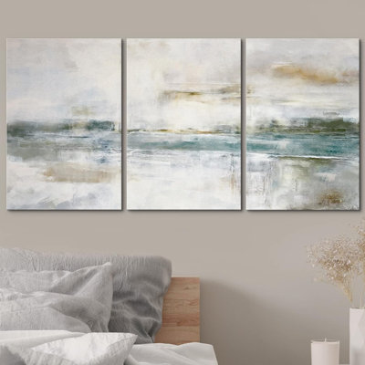 Minimal Landscape "Grunge Green Gray Abstract Artwork, Modern Industrial Chic Wall Pictures, Large Framed Canvas Giclee Print 3 Pieces Wall Art"