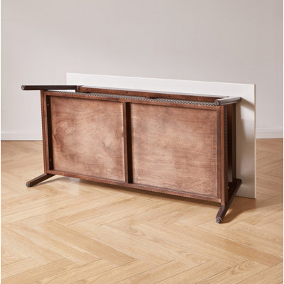 Mid‑Century Modern Rectangular Cocktail Coffee Table, Solid Rubber Wood Center Table with Lower Storage Shelf, White Tabletop and Walnut Finish Frame