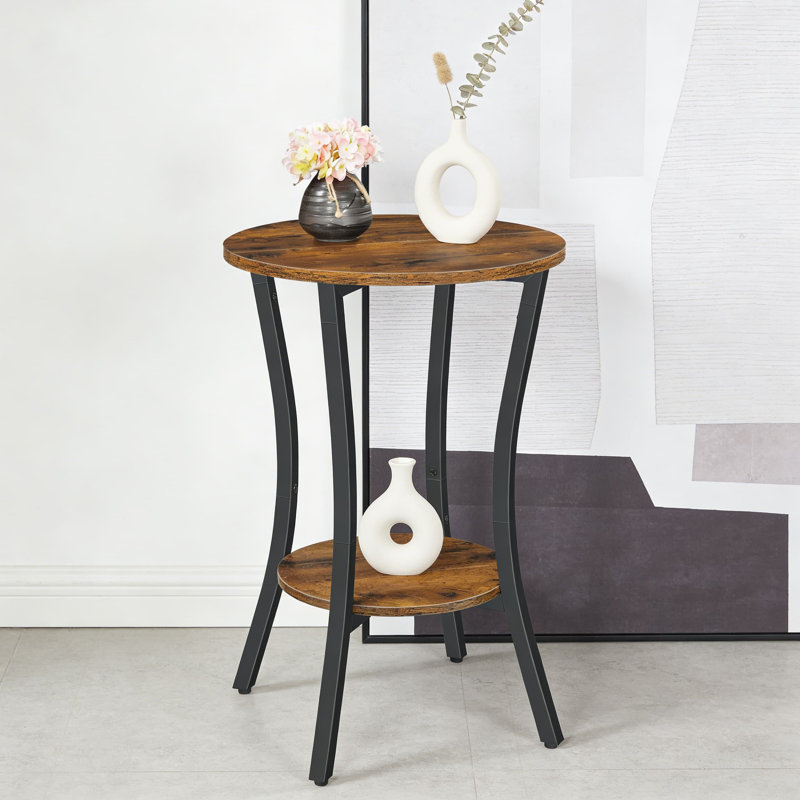 Round Side Table With 2-Tier Storage, Industrial End Table For Small Spaces, Sofa Table And Nightstand For Living Room And Bedroom
