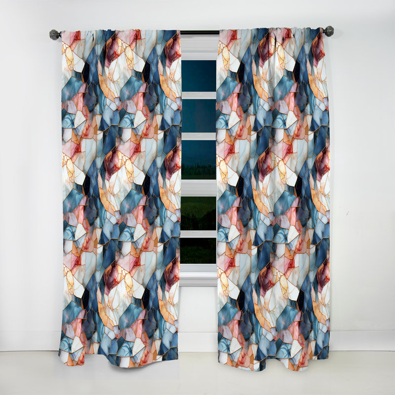 Rideau obscurcissant marbré bleu sarcelle et rouge - 1 panneaux, L 52 po x L 63 po